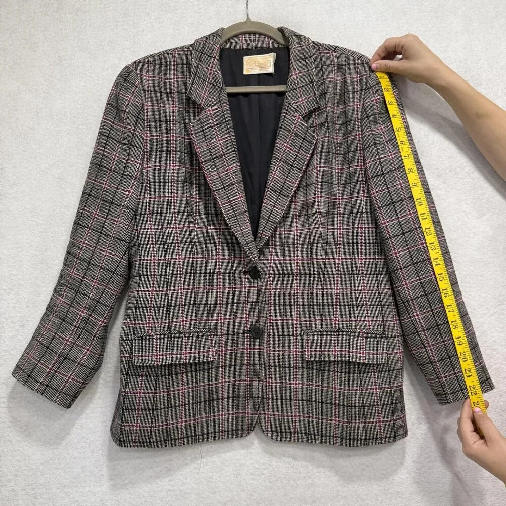 Vintage Pendleton Blazer Womens 12 Plaid Wool Blend Jacket Made USA 80s